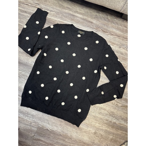Cashmere Black Polka Dot Crew Neck Sweater Classic Ladies MEDIUM - Picture 1 of 4